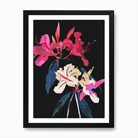 Neon Flowers On Black Bougainvillea 1 Art Print