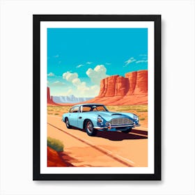 A Aston Martin Db5 Car In Route 66 Flat Illustration 4 Art Print