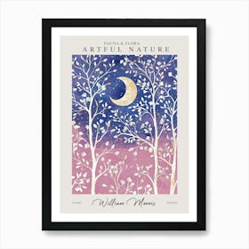 William Morris Moon Botanical Blue Pink Exhibition Art Print