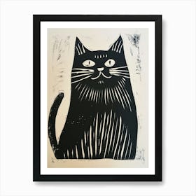 Munchkin Cat Linocut Blockprint 3 Art Print