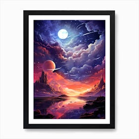Landscape With Stars And Moon Art Print