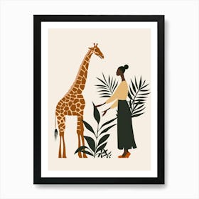 Giraffe And Woman 2 Art Print