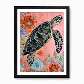 Floral Animal Painting Sea Turtle 2 Art Print