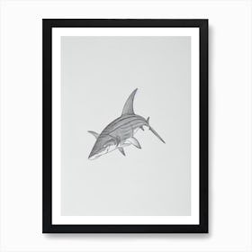 Hammerhead Shark Black & White Drawing Art Print