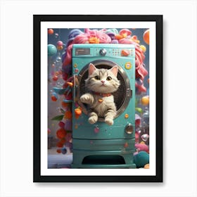 Cat In Washing Machine 6 Art Print