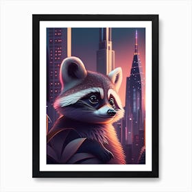 Raccoon With The City Skyline Art Print