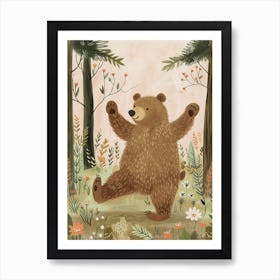 Brown Bear Dancing In The Woods Storybook Illustration 2 Art Print