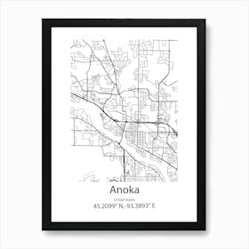 Anoka,United States Minimalist Map Art Print