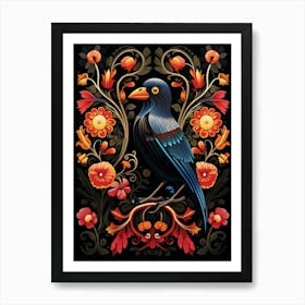 Folk Bird Illustration Crow 7 Art Print