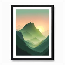 Misty Mountains Vertical Composition In Green Tone 87 Art Print