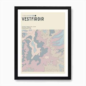 Westfjords Iceland Topographic Contour Map Art Print