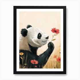 Giant Panda Sniffing A Flower Storybook Illustration 4 Art Print
