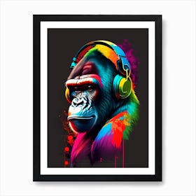 Gorilla With Headphones Gorillas Tattoo 2 Art Print