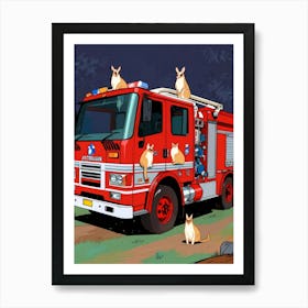 Fire Truck With Cats 1 Art Print