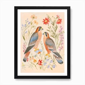 Folksy Floral Animal Drawing Falcon 5 Art Print
