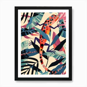 Lizard In The Leaves Modern Abstract Illustration 3 Art Print