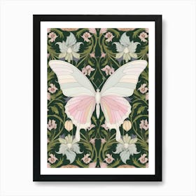 Butterfly On A Green Background Style William Morris 6 Art Print