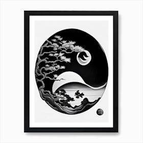 Black And White Yin and Yang Japanese Ukiyo E Style Art Print