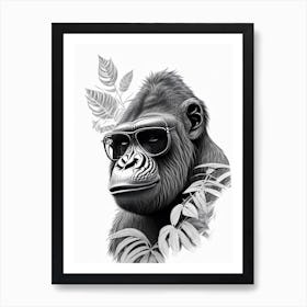 Gorilla Eating Leaves Gorillas Pencil Sketch 2 Art Print