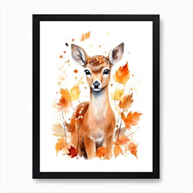A Deer Watercolour In Autumn Colours 0 Art Print