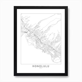 Honolulu White Map Art Print