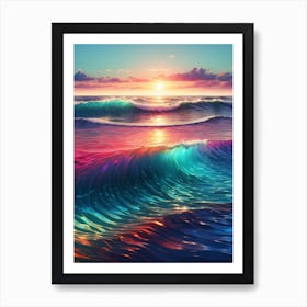 Ocean Waves At Sunset Print  Art Print