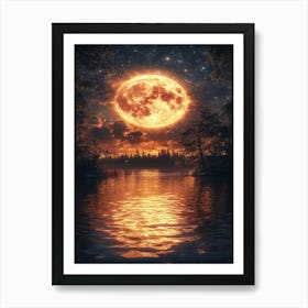 Full Moon Over Lake 3 Art Print