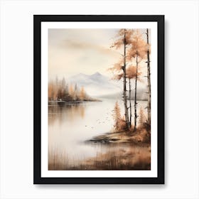 Lake In The Woods In Autumn, Painting 24 Art Print