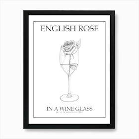 English Rose In A Wine Glass Line Drawing 4 Poster Art Print