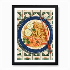 Seafood Pad Thai On A Tiled Background 1 Art Print