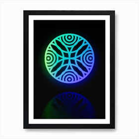 Neon Blue and Green Abstract Geometric Glyph on Black n.0141 Art Print