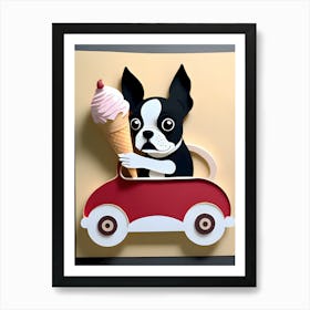 Boston Terrier In Car Art Print