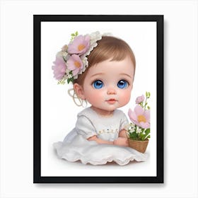 Baby Girl With Flowers Art Print