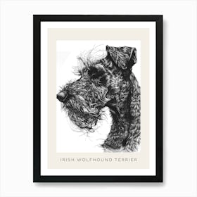 Irish Wolfhound Terrier Dog Line Sketch 1 Poster Art Print