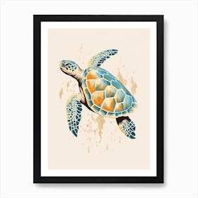Beige Sea Turtle Illustration Art Print