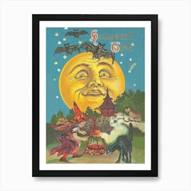 Halloween Time, Witch crafting Under A Big Yellow Moon Art Print