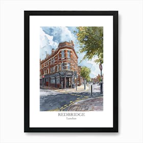 Redbridge London Borough   Street Watercolour 2 Poster Art Print