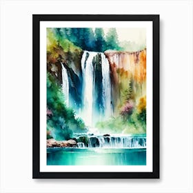 Plitvice Waterfalls, Croatia Water Colour  (3) Art Print