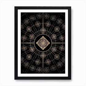 Geometric Glyph Radial Array in Glitter Gold on Black n.0173 Art Print