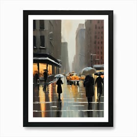 New York City, rain falling, city cafes, passing by, winter, vintage oil colors.3 Art Print