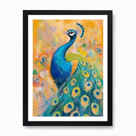 Peacock Mustard Brushstroke Art Print