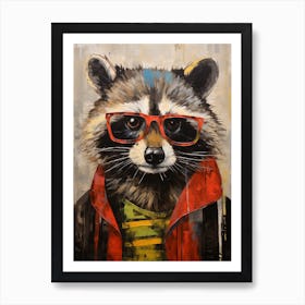 A Raccoon Wearing Glasses In The Style Of Jasper Johns 4 Art Print