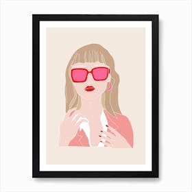 Pink Glasses Girl Blonde Art Print