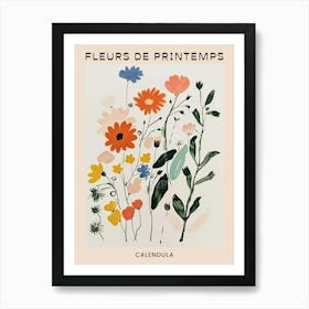 Spring Floral French Poster  Calendula 3 Art Print