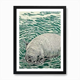 Sea Cow Linocut Art Print