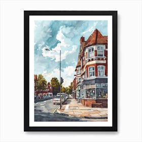 Hounslow London Borough   Street Watercolour 2 Art Print