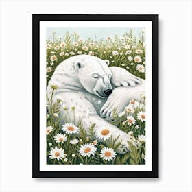 Polar Bear Resting In A Field Of Daisies Storybook Illustration 1 Art Print