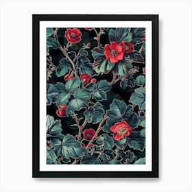 Red Roses Inspired By William Morris Art Print