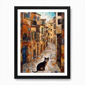 Painting Of Barcelona With A Cat In The Style Of Gustav Klimt 4 Art Print