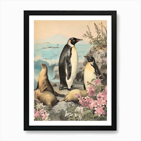 Adlie Penguin Sea Lion Island Vintage Botanical Painting 2 Art Print